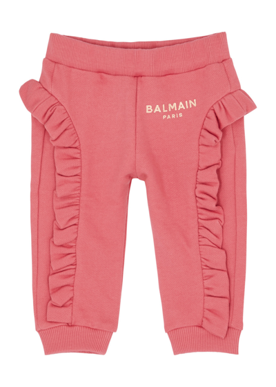 Balmain Babies' Kids Logo-print Cotton Sweatpants (6 Months) In Pink