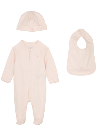 Ralph Lauren Polo  Kids Logo-embroidered Cotton Babygrow Set In Pink