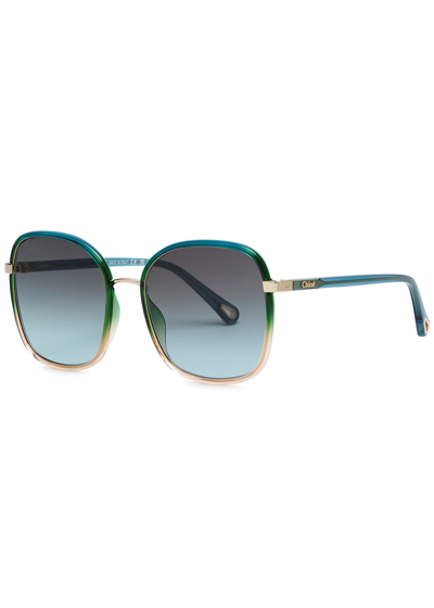 Chloé Two-tone Square-frame Sunglasses In Metallic