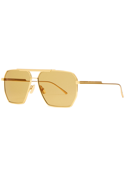Bottega Veneta Hexagon-frame Sunglasses In Gold