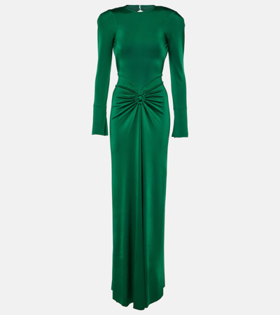 Victoria Beckham Circle Detail Open Back Viscose Gown In Viridian