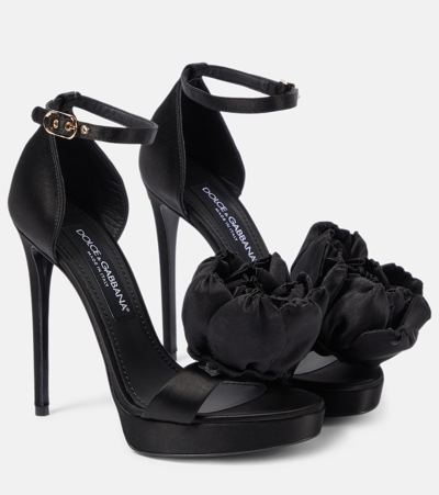 Dolce & Gabbana Keira花卉贴花缎布凉鞋 In Black