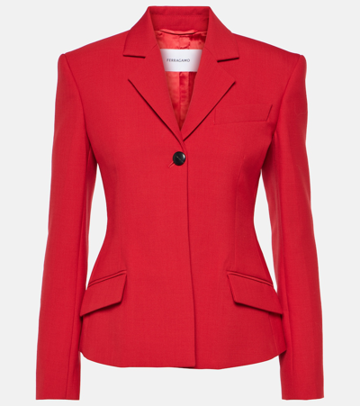 Ferragamo Wool Double Natte One-button Blazer Jacket In Red