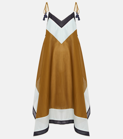 Tory Burch Colorblock Cotton Dress In Braun