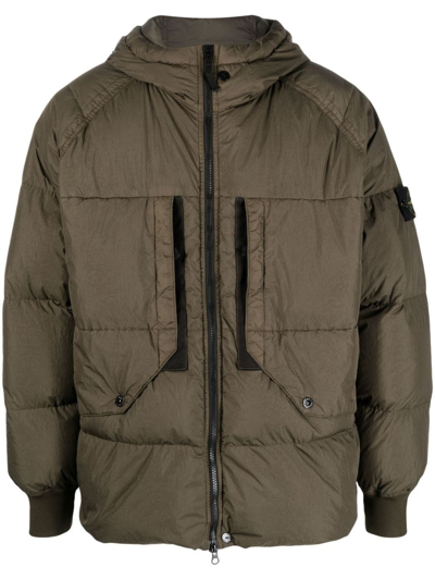 Stone Island Compass-patch Puffer Jacket In Green