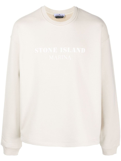 Stone Island Logo-print Cotton Sweatshirt In Beige