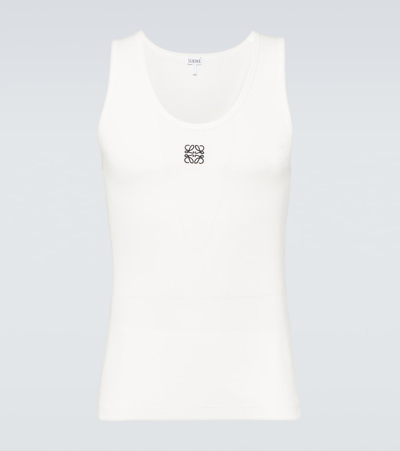 Loewe Logo-embroidered Ribbed Stretch-cotton Tank Top In White