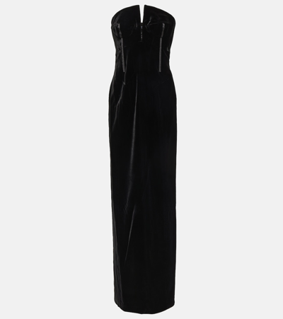 Tom Ford Viscose Velvet Strapless Midi Dress In Black
