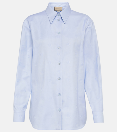 Gucci Interlocking G Jacquard Cotton Shirt In Blue