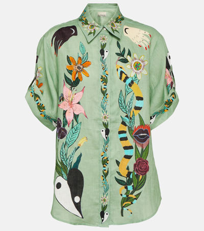 Alemais Meagan Oversized Linen Shirt In Jade
