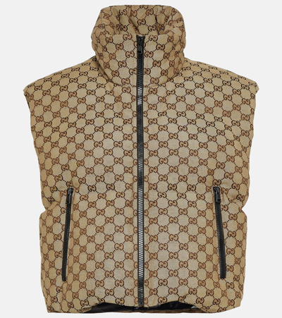 Gucci Gg Cotton Blend Canvas Vest In Beige