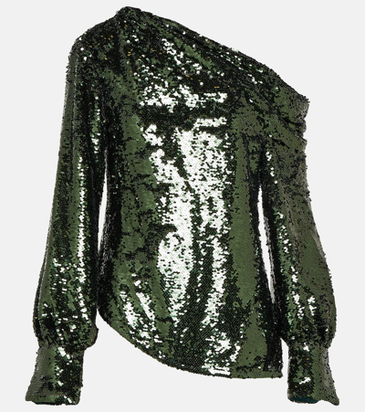 Simkhai Alice Sequined One-shoulder Top In Green