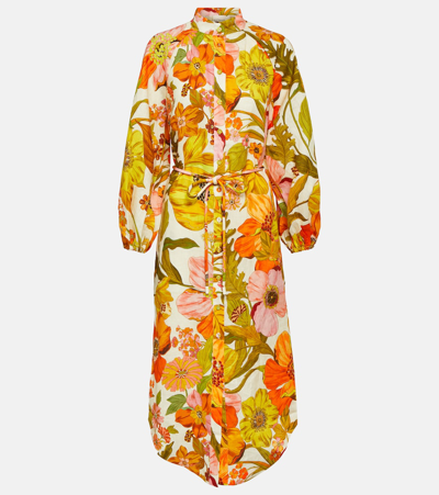 Alemais Silas Relaxed Floral Linen Midi Shirtdress In Multicoloured