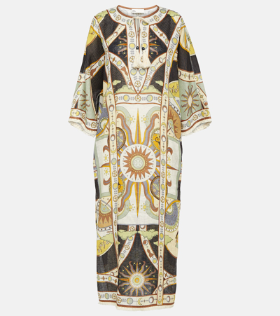 TORY BURCH PRINTED LINEN MIDI DRESS