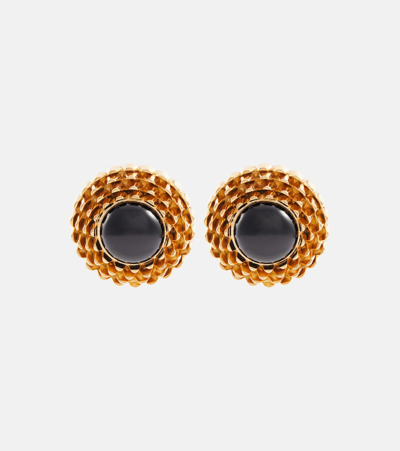 Saint Laurent Embellished Clip-on Earrings In Dore/ Noir