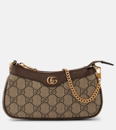 Gucci Ophidia Gg迷你帆布单肩包 In Beige