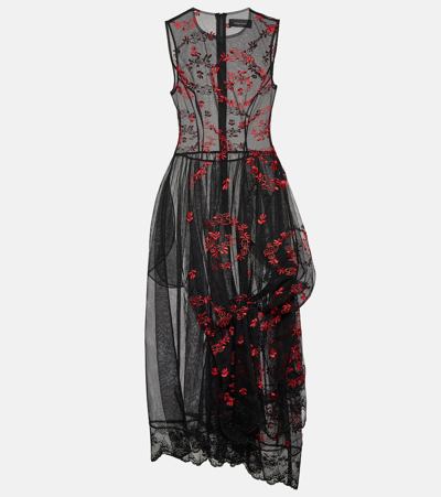 Simone Rocha Embroidered Lace Midi Dress In Black