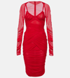 Dolce & Gabbana Draped Tulle Midi Dress In Red