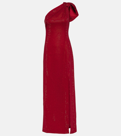 Roland Mouret One-shoulder Diamanté-embellished Gown In Red