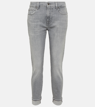 7 For All Mankind Mid-rise Slim Jeans In Grey