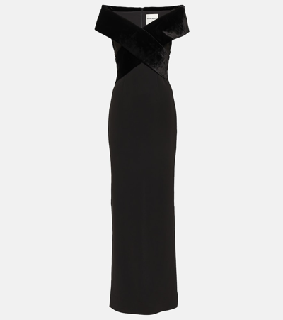 Roland Mouret Off-shoulder Velvet-trimmed Cady Gown In Black