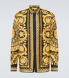 Versace Silk Printed Shirt For Men In Black+gold