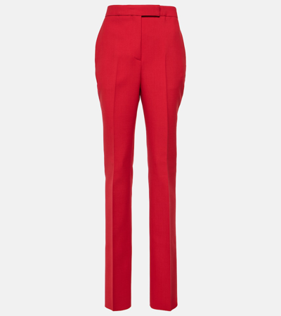 Ferragamo High-rise Virgin Wool Straight Pants In Red