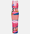 Pucci V Neck Printed Satin Jersey Long Dress In Multicoloured