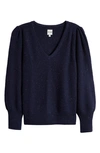 Nic + Zoe Vital Balloon Sleeve Recycled Cotton Blend Sweater In Dark Indigo