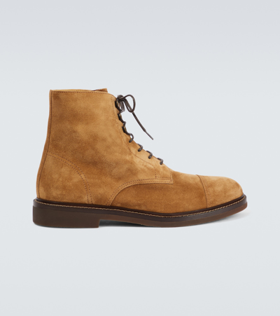 Brunello Cucinelli Suede Ankle Boots In Castagno