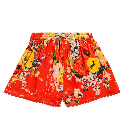Zimmermann Kids' Alight Floral Cotton Shorts In Red Floral