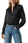 Astr Lace-up Back Button-up Blouse In Black