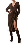 ASTR MAZZY LONG SLEEVE FAUX WRAP SWEATER DRESS