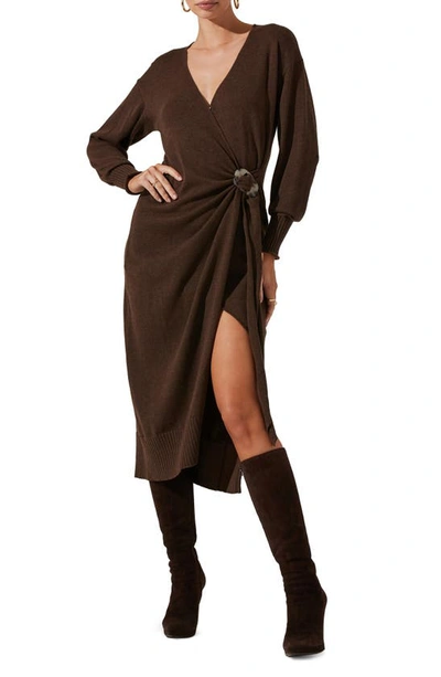 ASTR MAZZY LONG SLEEVE FAUX WRAP SWEATER DRESS