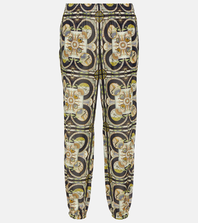 Tory Burch Printed Cotton Tapered Pants In Navy Sundial