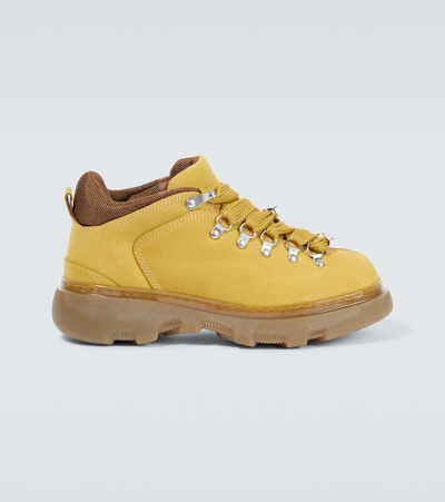 Burberry Leather Hiking Boots In Yellow
