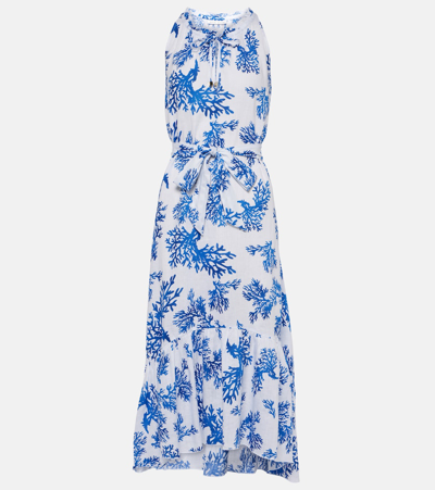 Heidi Klein Little Dix Bay Floral Linen Midi Dress In Blue