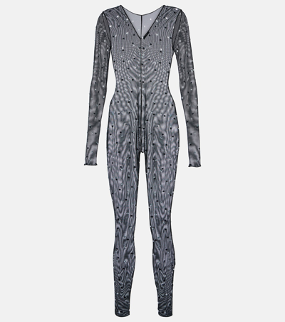 Oseree Gem Embellished Mesh Jumpsuit In Black