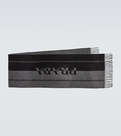 Prada Logo Wool Jacquard Scarf In Black
