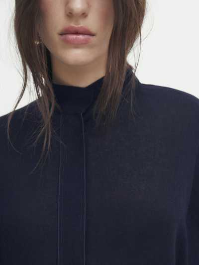 Massimo Dutti Dunkelblaues Hemd Mit Rollkragen In Navy Blue