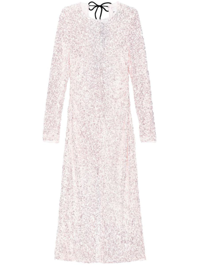 Ganni Sequined Long-sleeve Midi Dress In Mauve Chalk