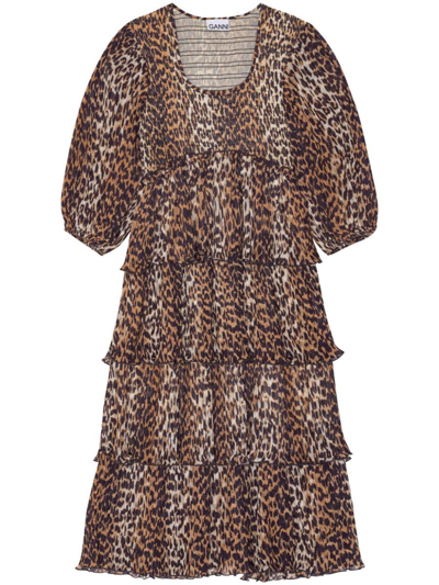 Ganni Women Leopard Print Midi Dress In Animal Print