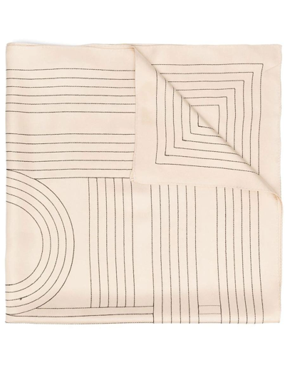 Totême Striped Embroidered Silk Scarf In Creme
