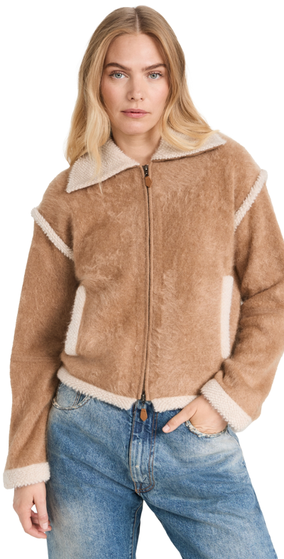 Guest In Residence Grizzly Cashmere Bomber Cardigan Almond/oatmeal In Beige