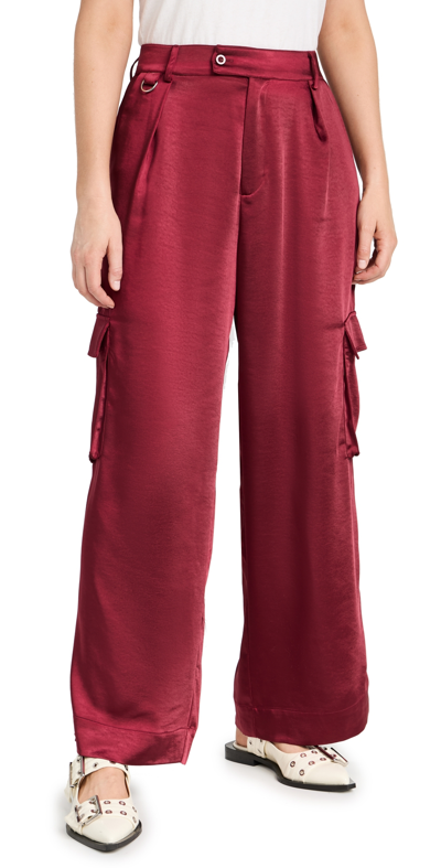 Lna Lou Silky Cargo Pants Lambrusco Xs In Red