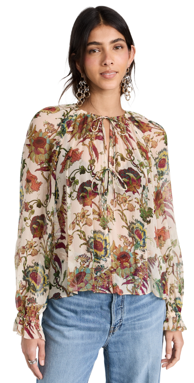 Ulla Johnson Bernadette Floral Silk Chiffon Puff-sleeve Blouse In Freesia