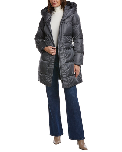 Via Spiga Pillow Collar Belted Coat In Grey