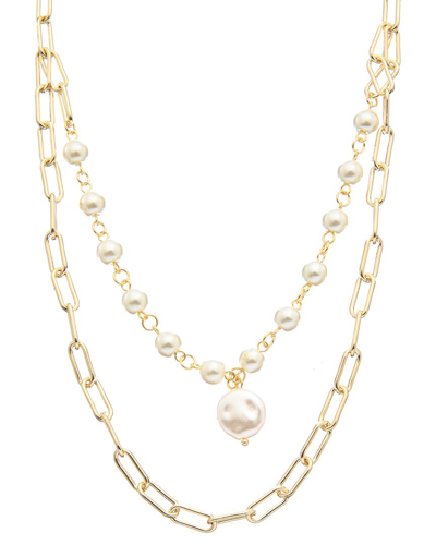 Juvell 18k Plated Pearl Link Necklace In Gold