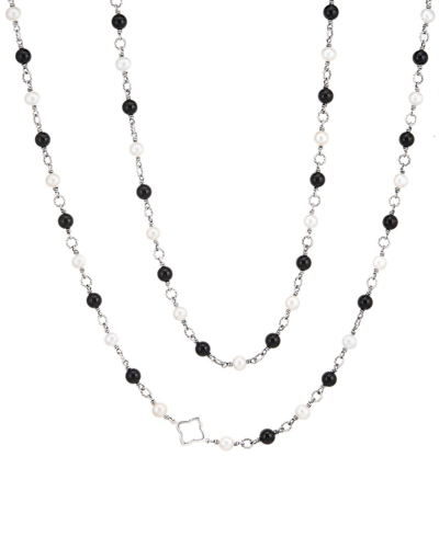 David Yurman Bijoux Silver Onyx & 8mmmm Pearl Necklace (authentic )