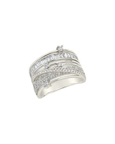 Sterling Forever Rhodium Plated Cz Raven Half-eternity Ring In Silver